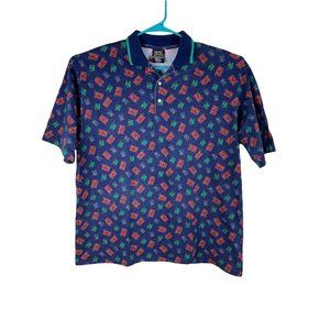 Vtg Chip Beck Short Sleeve Polo Shirt Mens XL Blue Pocket Golf All Over Print